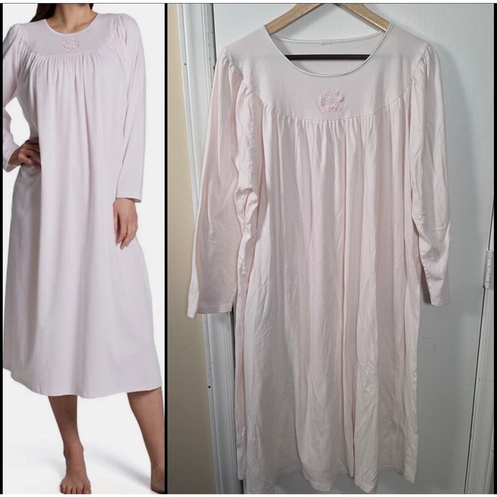 CALIDA Made In Switzerland 100% Cotton Women's Long Sleeve Pink Nightshirt 3XL